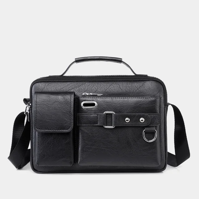 Men PU Leather Shoulder Fashion Business Crossbody Bags Handbags Black Bag Men Laptop Briefcases Bag with Shoulder Strap 2022new 1