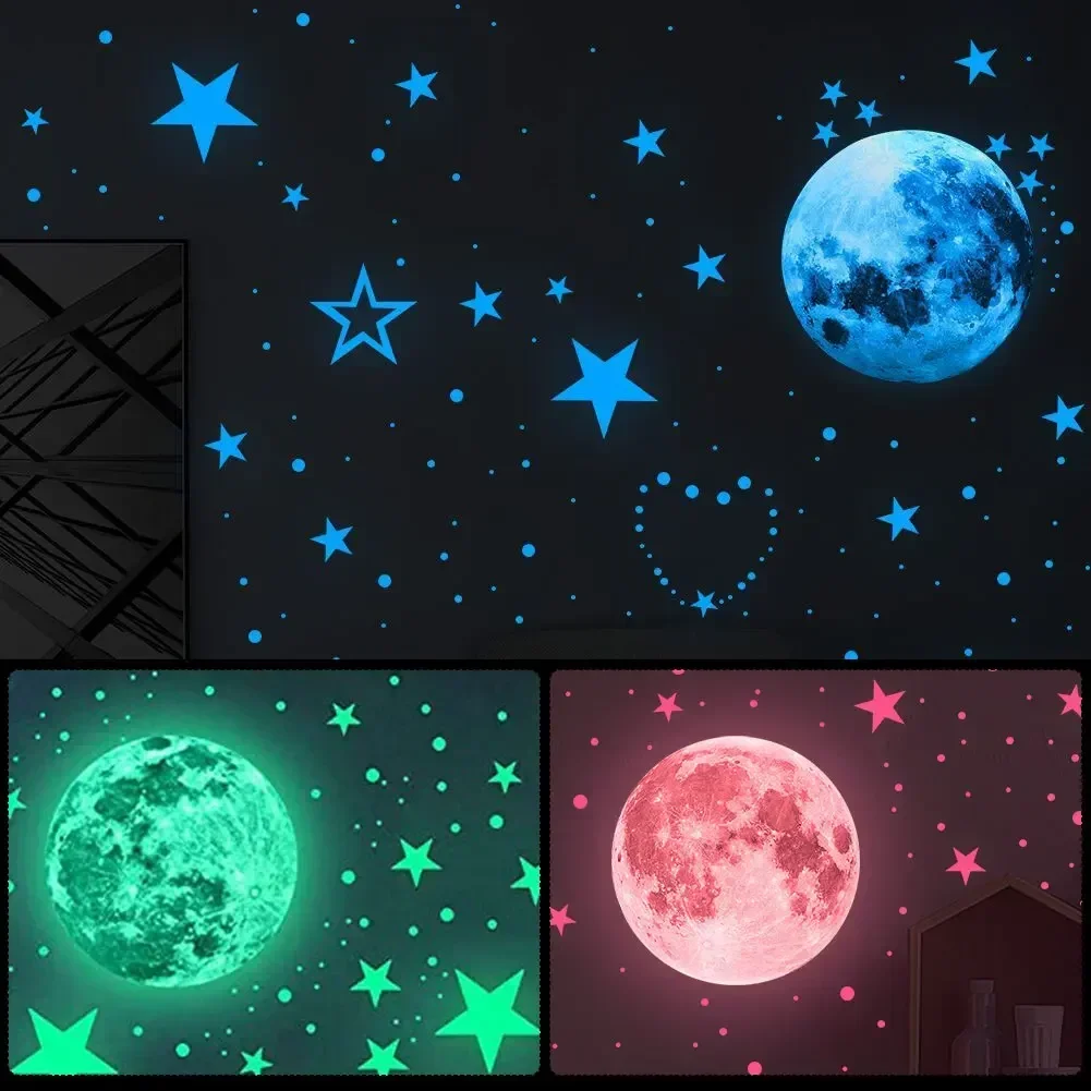Colorful Moon Luminous Wall Stickers For Kids Room Bedroom Ceiling Art Decals Home Decor Unicorn Stars Glow In The Dark Stickers luminous wall stickers fluorescent stickers