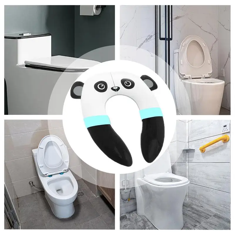Foldable Toddler Toilet Seat Mat Travel Potty Seat Pad Folding Travel Panda Comfortable Toilet Seat Cover For Home Camping Trip 4