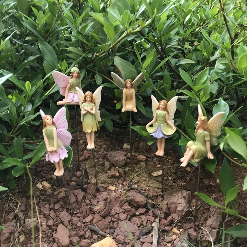 6 Pcs/Set Mini Fairy Figurines Resin Garden Fairies Stakes Miniature Statues Outdoor Garden Pot Plants Decoration Arts Sculpture