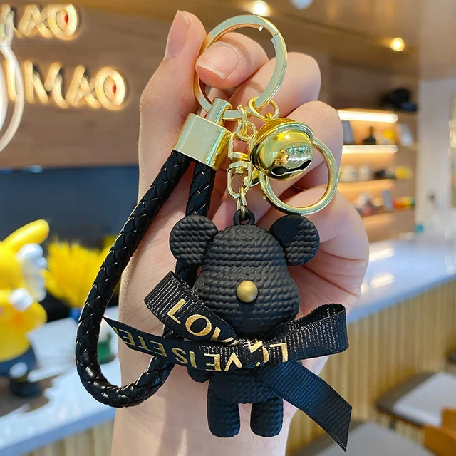 DDUAN HSYHERE Men Women Lovely Elegant Wearing Bowknot Wool Feeling Little Bear Car Bag Pendant Strap Keychain Key Ring Holder