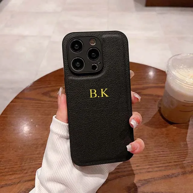 Personalise Custom Initials Name Letters Leather Phone Case For iPhone 15 14 13 12 11 Pro X XS Max XR 7 8 Plus Shockproof Cover