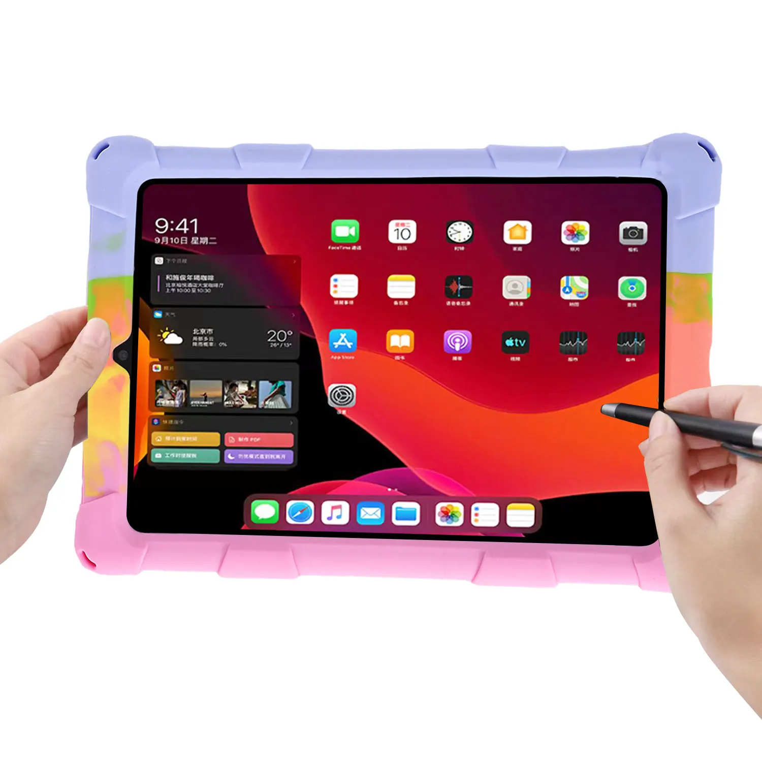 Shockproof Silicone Cartoon Bubble Kids Tablet Case with Shoulder Strap & Stylus Holder