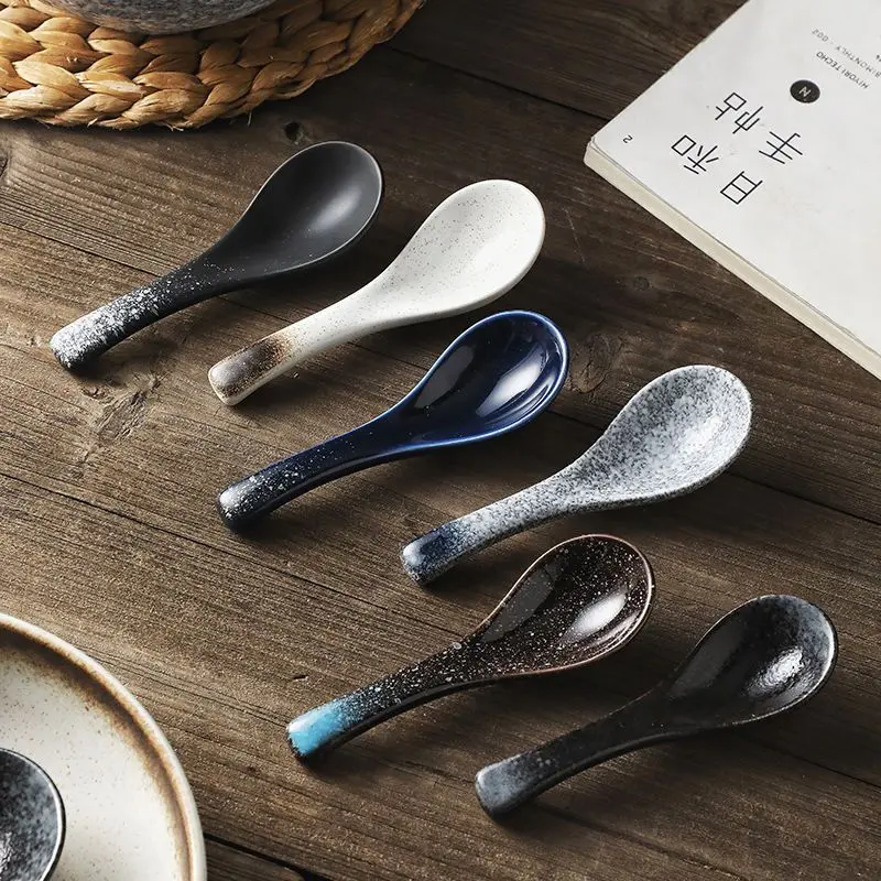 

Japanese Ceramic Small Soup Spoon,Household Vintage Anti-scald Drinking Soup,Creative Cute Ramen Spoon Utensils for Kitchen