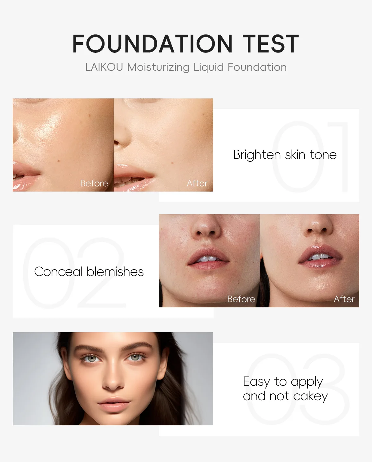 Description Picture 3 of itemLAIKOU 3 Colors Long-lasting Face Foundation Cream Waterproof Concealer Liquid Even Skin Tone Professional Base Makeup Cosmetics