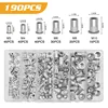 190/93pcs Aluminum Rivetnuts Blind Set Nutserts Threaded Insert Nutsert Cap Flat Head Rivet Nuts Carbon Steel M3 M4 M5 M6 M8 M10 6