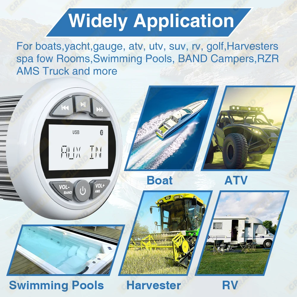 Marine Stereo Boat Radio GRANDnavi Bluetooth IPX5 Waterproof FM AM Digital Media Audio Player For Yacht Gauge ATV UTV Cart