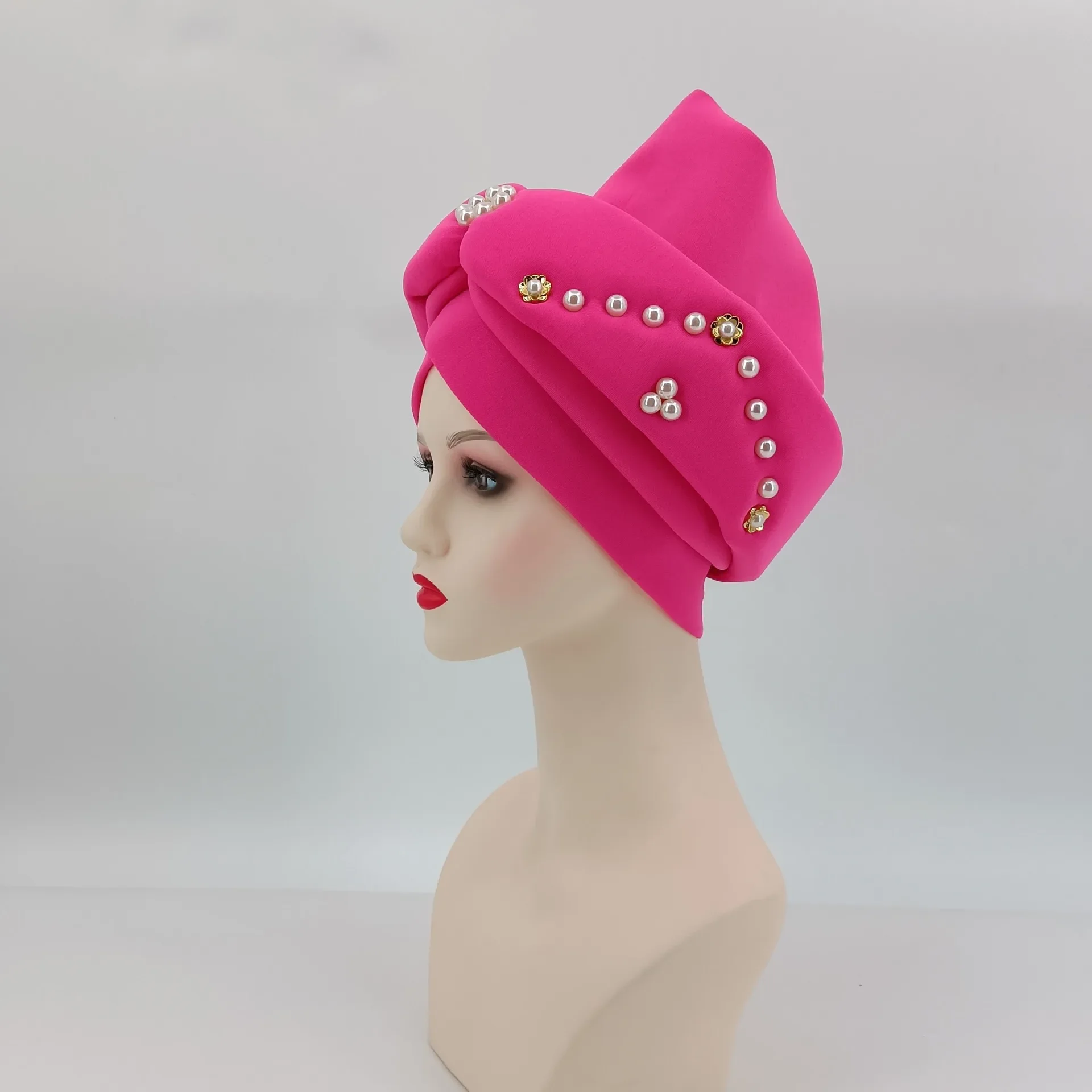 Beaded Crinkle Head Wraps for Women African Headwear Beanies Wedding Headtie Bonnet Party Turban Fashion New 5