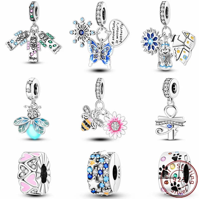 

100% Silver 925 Charms Fit Pandora Original Bracelets Colorful Zircon Chain Belief Bead Pendant DIY Jewelry Making