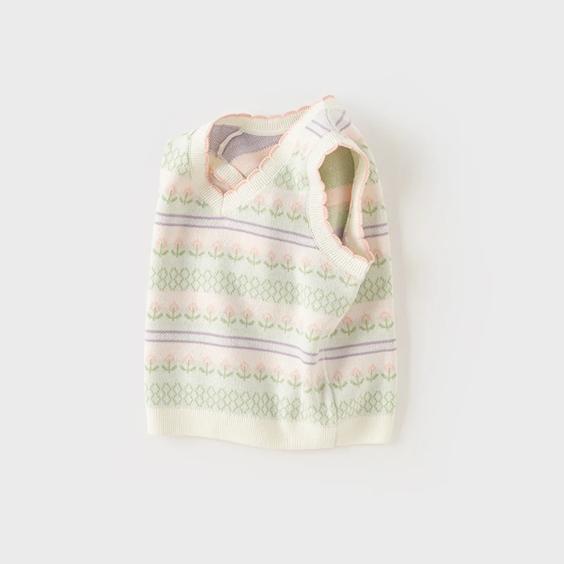Dave Bella Children Sweater Vest Clothes New Spring Girls Fashion Casual Cute Sweet Knit Tank Top Outdoor Party DB1248406