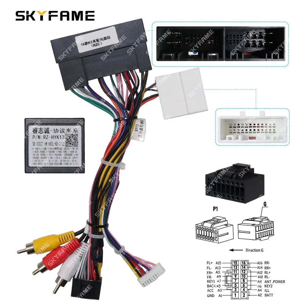 SKYFAME Car 16pin Wiring Harness Adapter Canbus Box Decoder Android Radio Power Cable For Hyundai ix45 16 KIA K3