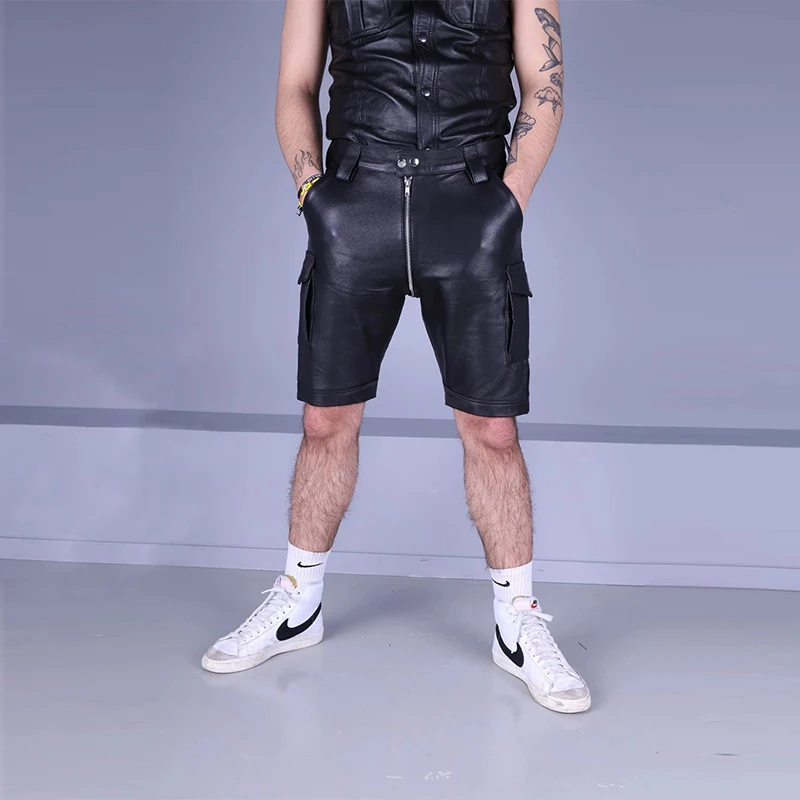 Men's Black Leather Head Shorts Male PU Casual Entertainment Short