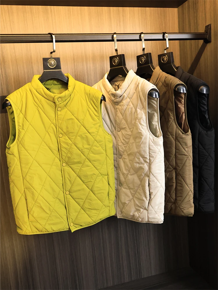Retro Japanese Style! Mountainous Quilted! Autumn Winter Men's  Color 3D Quilted Warm Fashionable Stand Collar Vest Jacket