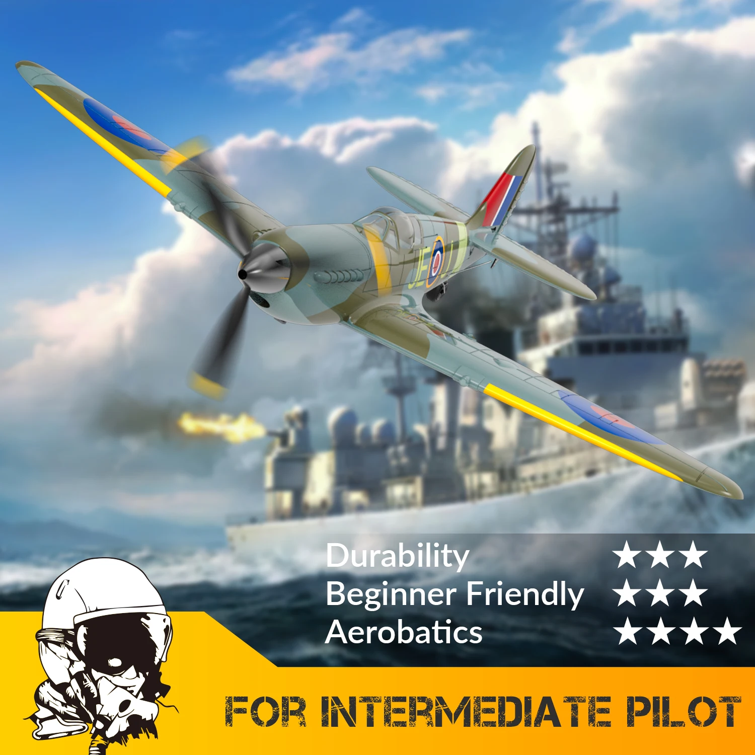 Volantex New Spitfire RC Plane EPP 400mm Wingspan RC Fighter One Key Aerobatic 2.4G 4CH RTF Warbird Plane 4