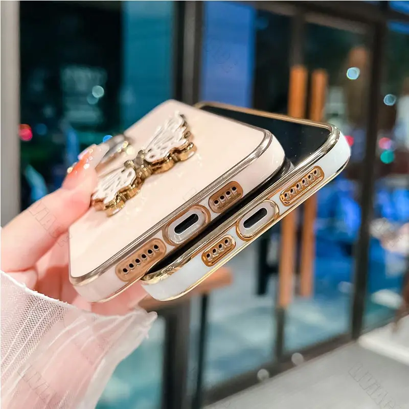 Luxury Butterfly Plating Holder Phone Case with Stand Feature
