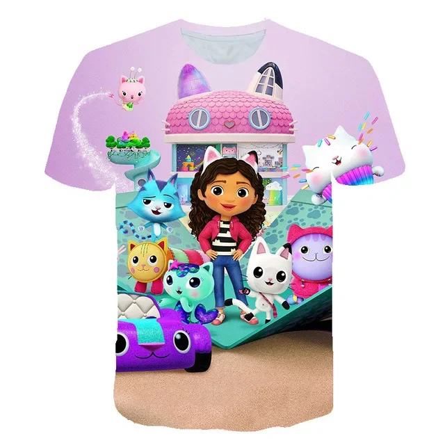 2023 Summer Kawaii Cute Gabbys DollHouse T Shirt Kids 3D Colorful Print Tshirt Girls Short Sleeve T-shirt Ladies Raper Style Top 2