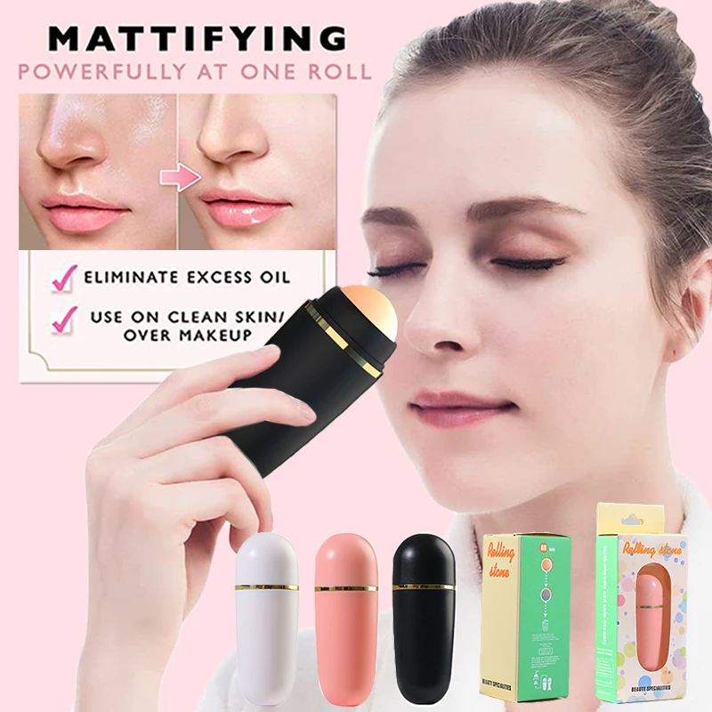 Portable Face Oil Absorbing Roller Natural Volcanic Stone Oil Control Lasting Rolling Matte Makeup for Face Clean Tool