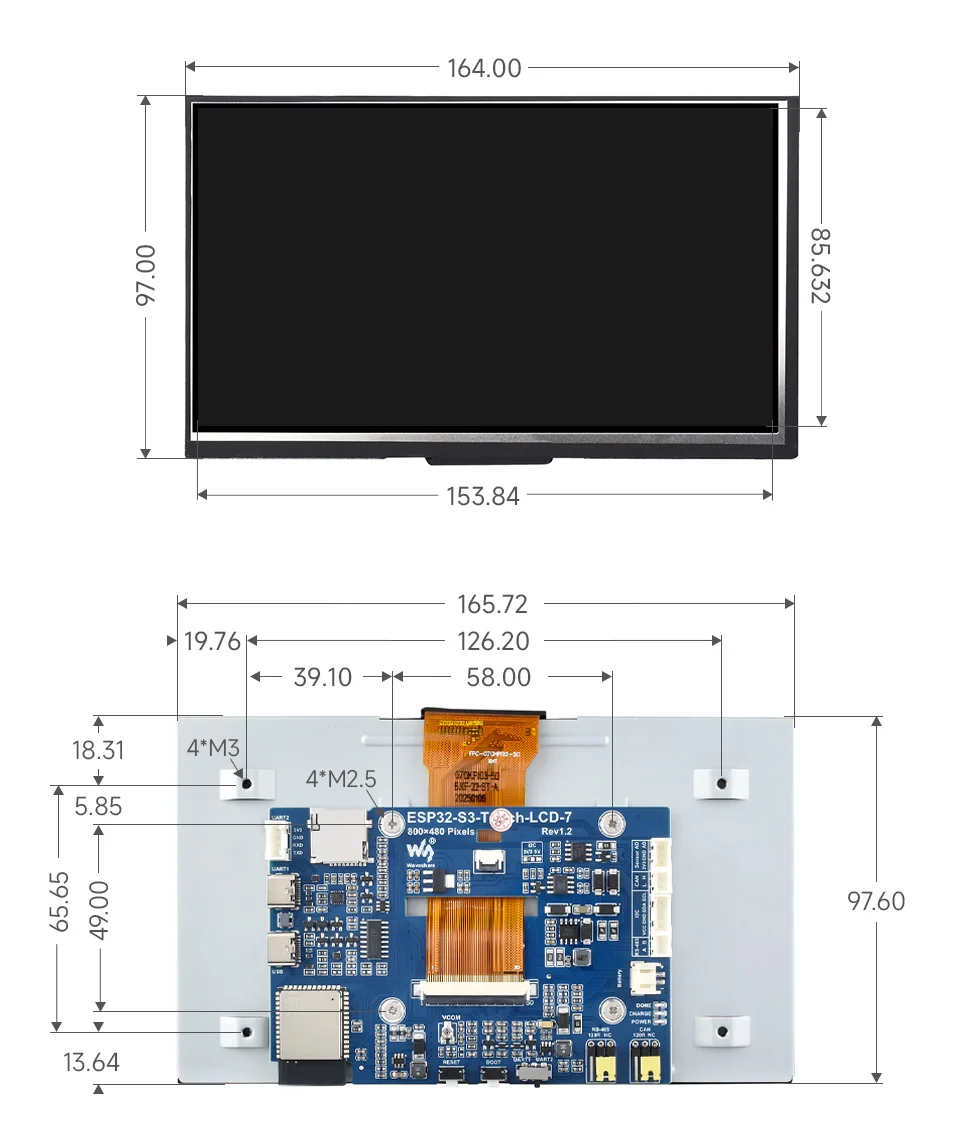 Waveshare ESP32-S3 7inch Capacitive Display Development Board, ESP32 With Displa