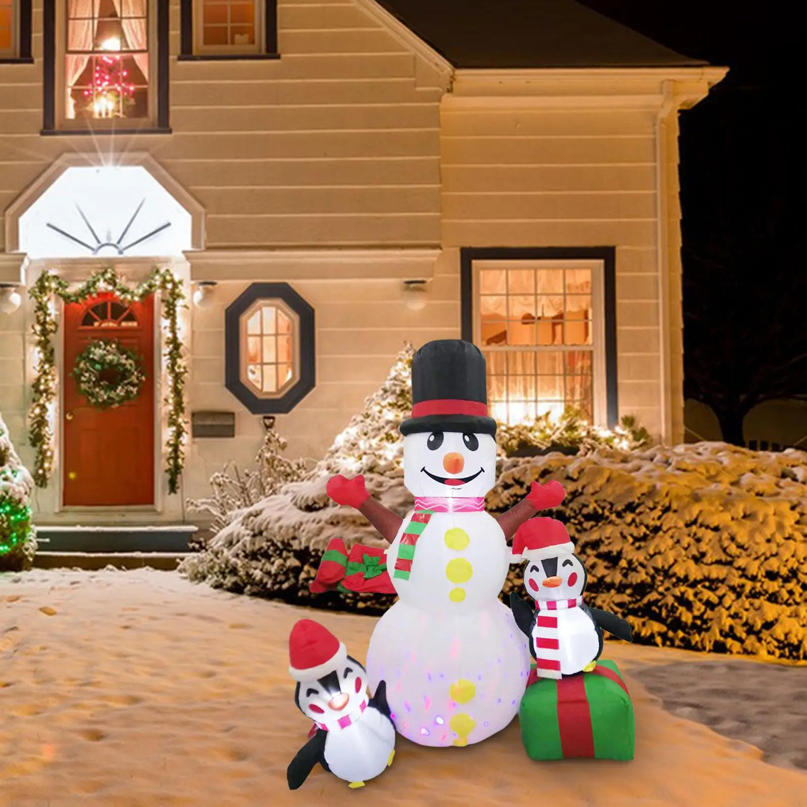 

Christmas Inflatable Snowman with Two Cute Penguins Ornament Novelty Inflatable Figures Decoration for Yard Patio Outside Decor
