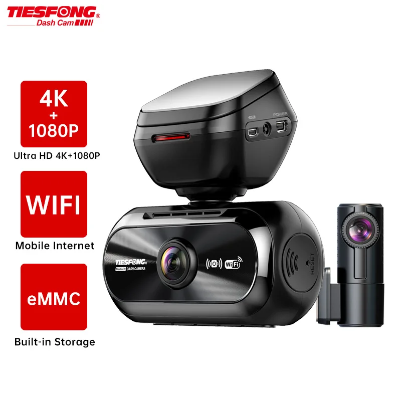 TiESFONG A801 대시 캠, 4K UHD 전면 자동차 DVR 및 후면 카메라, 140 ° 광각 WDR 나이트 비전 비디오