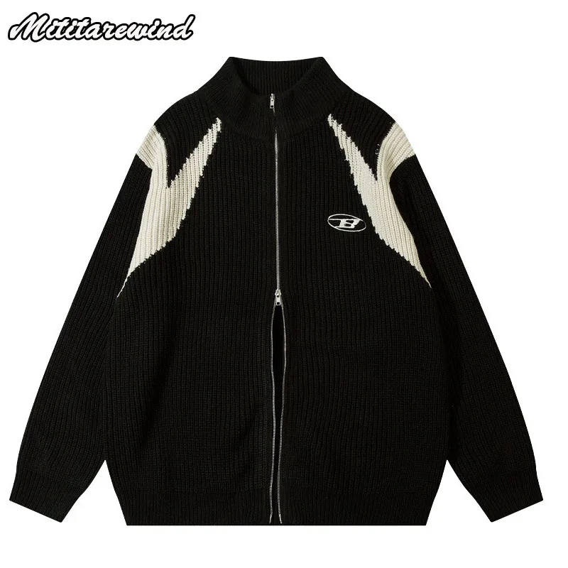 

Men's 2023 Spring New American High Street Oversize Sweater Jackets Hip Hop Black O-Neck Lazy Style Knit Casual Loose Pullover