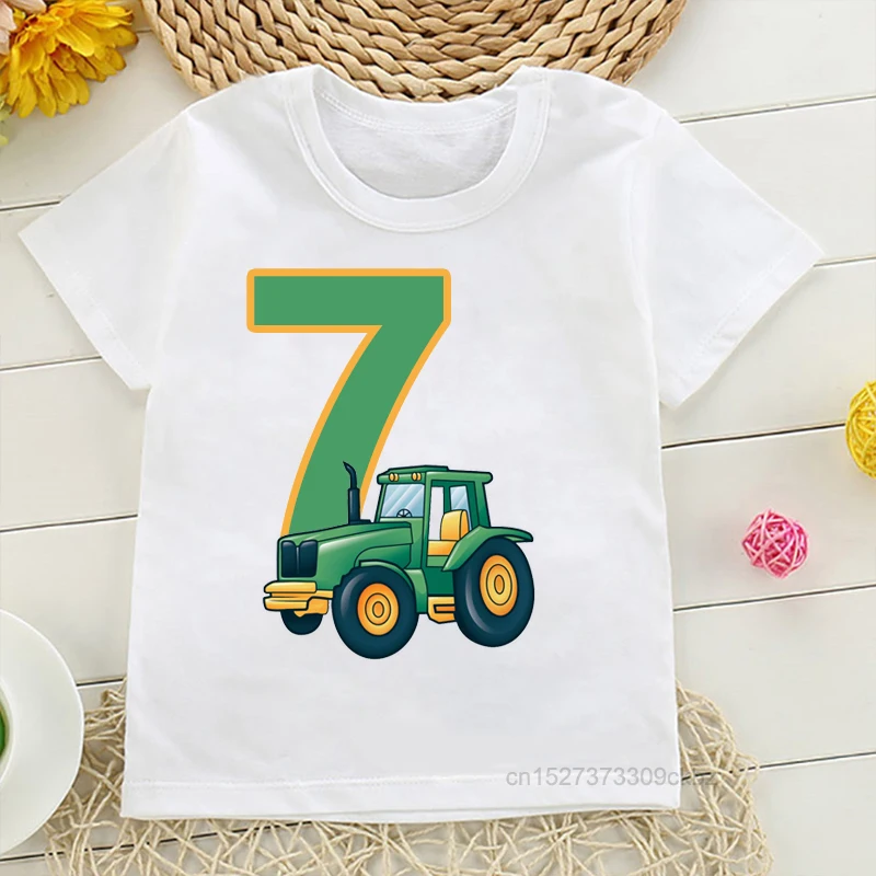 2022 New Boys Cute Farmer Tractor 1-9 Years Old Happy Birthday T Shirt Kids Birthday Party Gift Children Funny Present Clothes Tops Boys Girls Tops & Tees