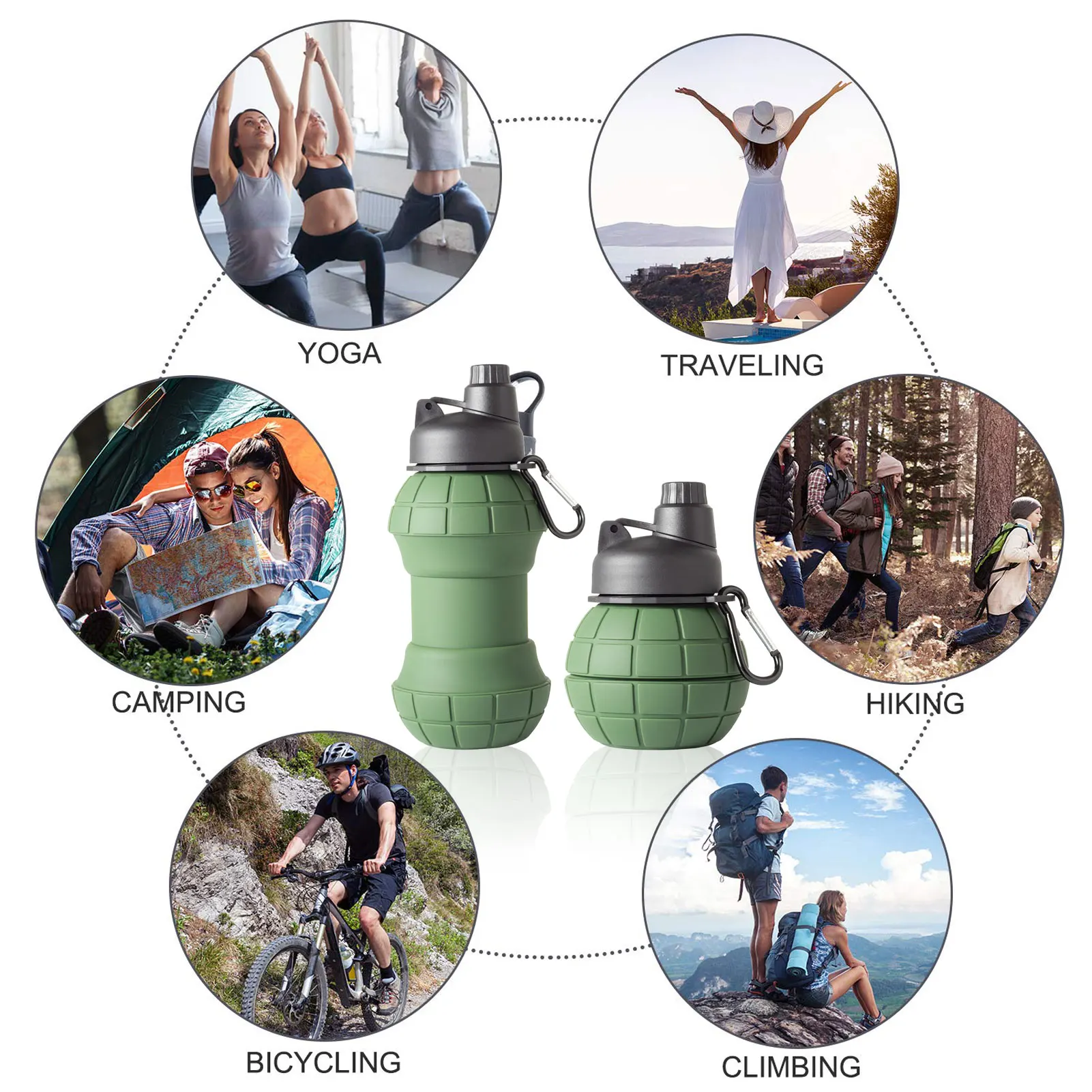 Cycling Silicone Water Bottle 550ml Collapsible Reusable Portable Sports Travel Bottle Kettle For Adult