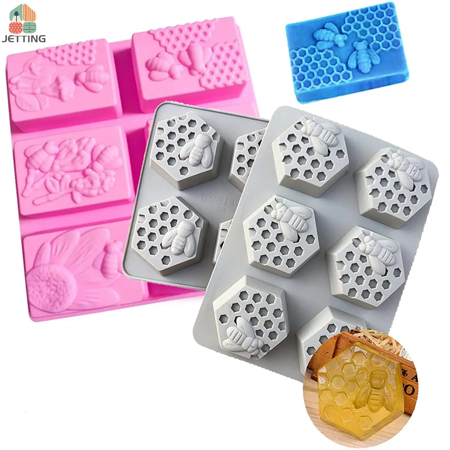 1pc Honey Bee Silicone Soap Mold diy Handmade Craft 3D Soap Mold Silicone Rectangular 6 Forms Molds For Making