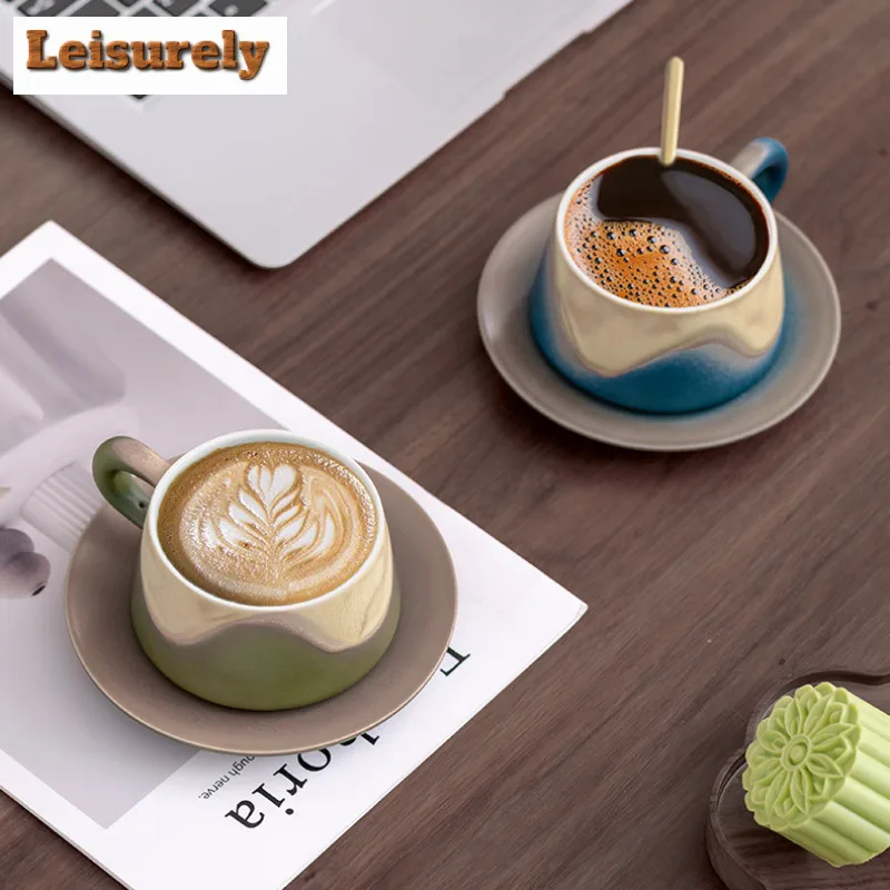 240ml Gradual Change Color Hills Coffee Mug with Plate Elegant Beer Cup Afternoon Tea Mug Cup Saucer Kit Drinkware Decoration