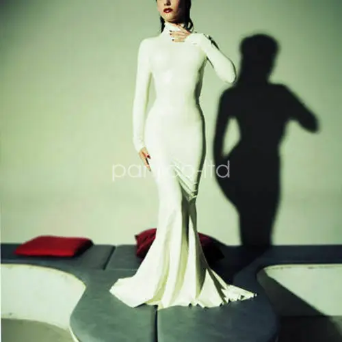 

Latex Rubber Gummmi White Sexy Dress Prom Party role play special occasion hand customized 0.4mm XS-XXL fashion