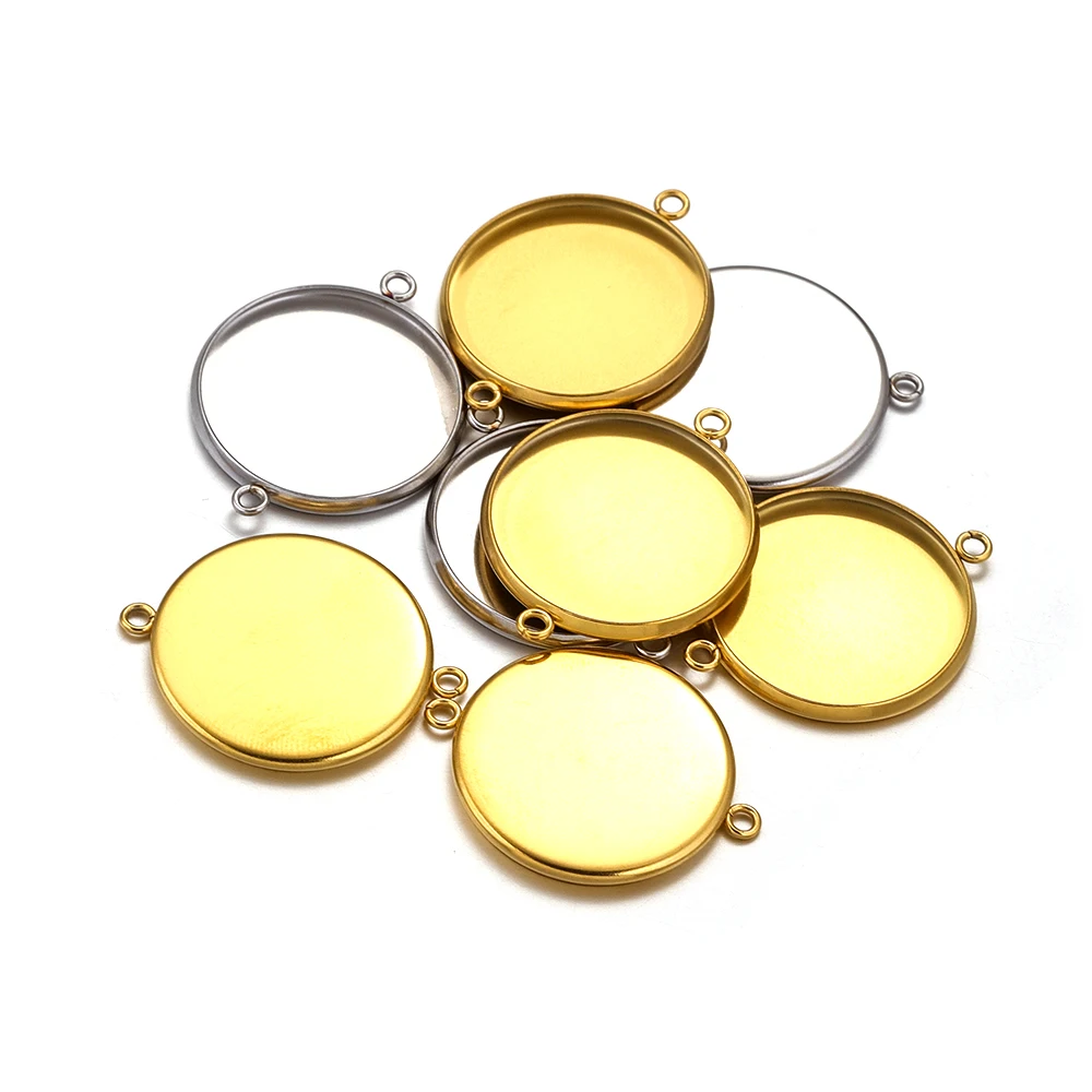 

5pcs 15 20mm Stainless Steel Gold Plated Cabochon Embossed Base Set Connector Two Holes Hanging for DIY Jewelry Making Supplies