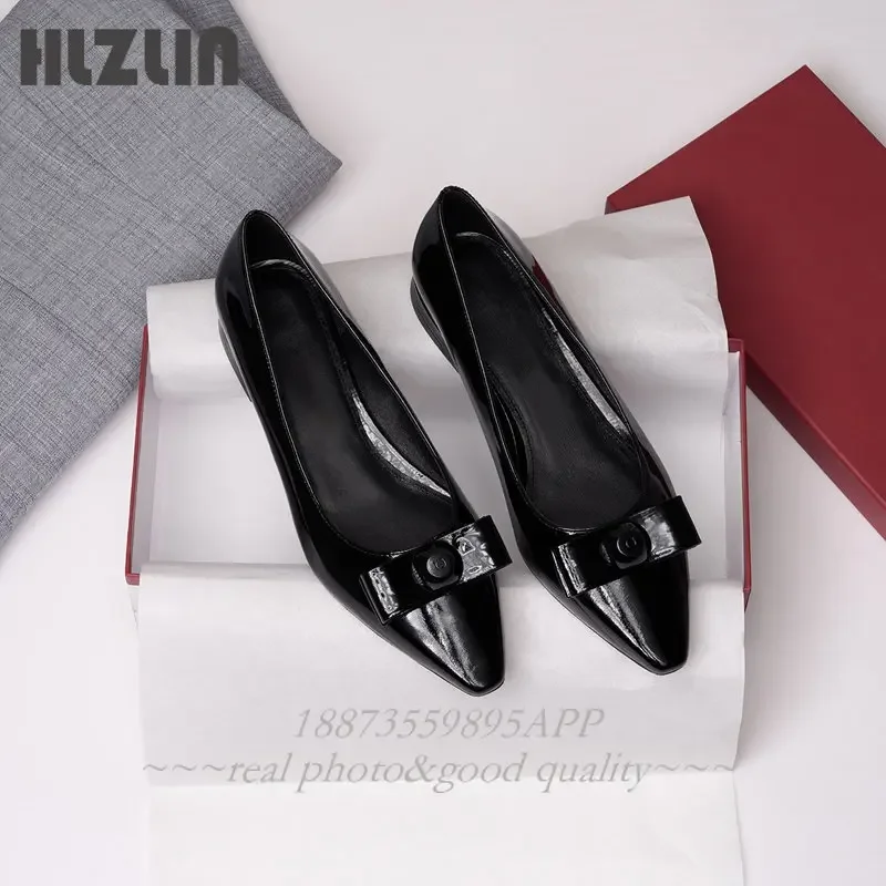 

Leather patent leather bow buckle flat shoes women's 2023 early spring new elegant comfortable shallow mouth single shoes