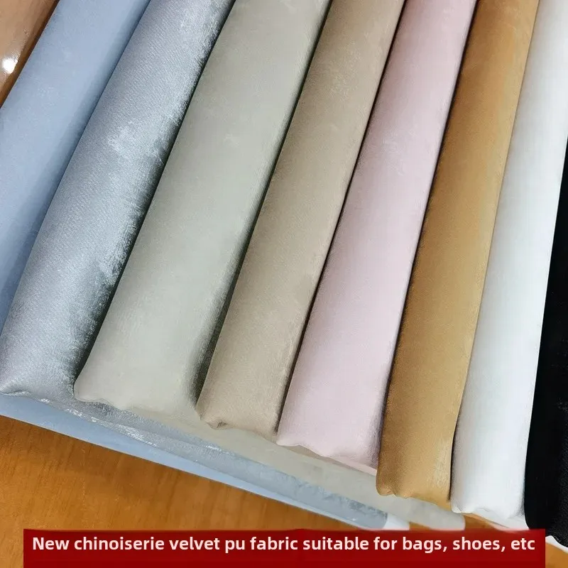 Comfortable Soft Velvet Denim Pattern PU Leather Fabric for Cushion Bag Shoe Boot Leather Material Chinese Style Soft