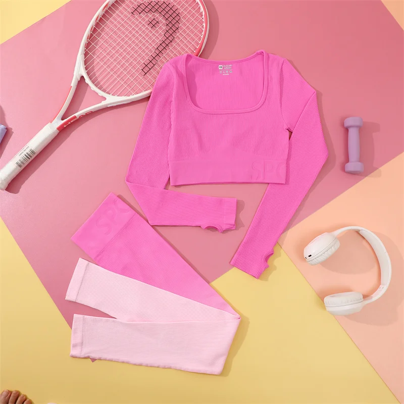 Description Picture 5 of itemWomen Seamless Yoga Shirts Long Sleeve Fitness Running Gym Clothes Workout Outfits High Waist Leggings Sports High Elastic Crop