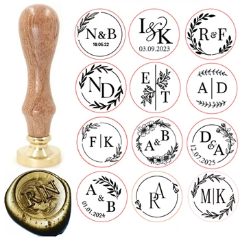 Custom brass wax seal Stamp with 2 Initial Ornament wreath,Vintage Reusable for DIY Wedding Invitation & Letters,Free Engraving 1