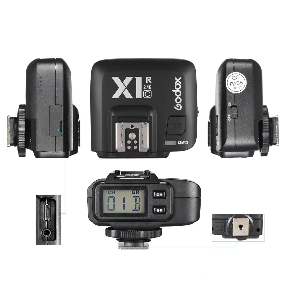 GODOX X1R-C Wireless Remote Flash Receiver Shutter Release 32 Channels 1/8000s For Canon EOS Cameras GODOX X1T-C Transmitter