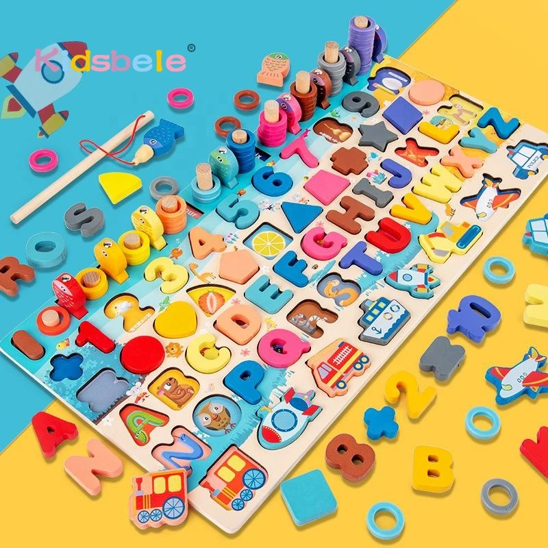 Quebra-Cabeça de Alfabeto de Madeira Montessori para Crianças, Brinquedo de Aprendizagem de Letras e Números ABC com Varetas de Contagem para Educação Infantil