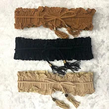 

Roman style sweet lady slim ins style with dress hollowed out flannelette tassel strap waist seal