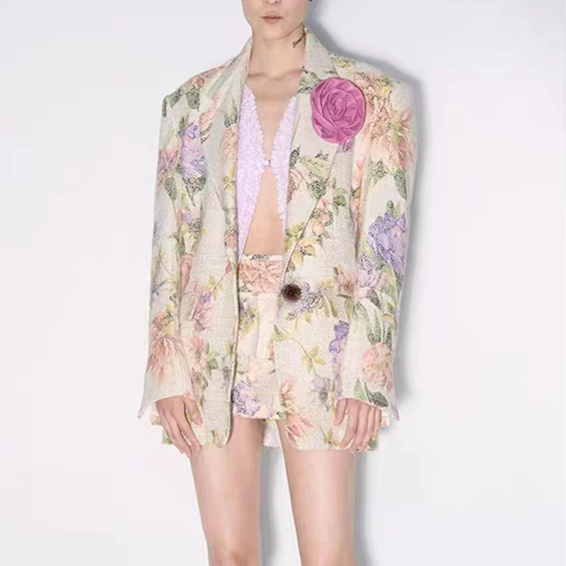 

Женский блейзер с длинным рукавом, изысканный свободный классический блейзер с принтом растений и цветов, трендовая универсальная куртка на осень и зиму 2023