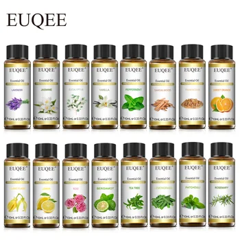 EUQEE 10ml Olio Essenziale Vegetale Naturale con Contagocce Per Diffusore Umidificatore Lavanda Gelsomino Eucalipto Vaniglia Oli Essenziali