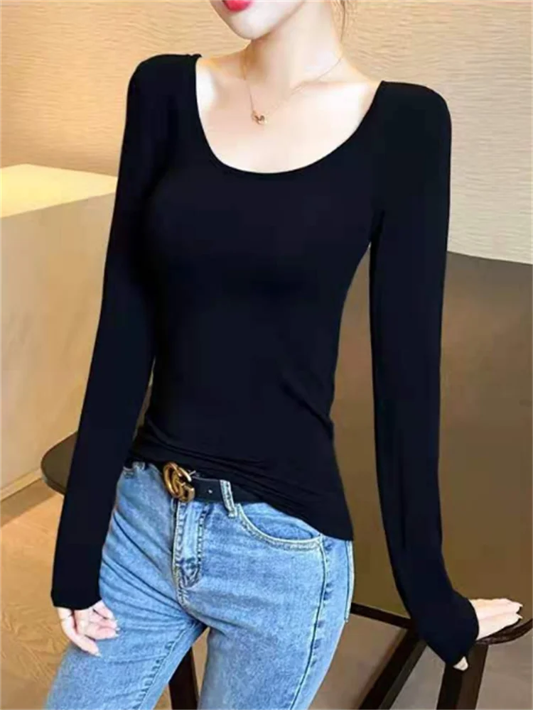 Thin Tshirt Women Elastic Bottom Tops Sring Autumn Woman Clothes