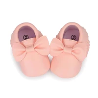 KIDSUN Baby Girl Princess Pink Shoes Bow-Knot Pu Solid Color Soft Sole Flat Toddler First Walker Gift Infant Crib Shoes 0-18M 2