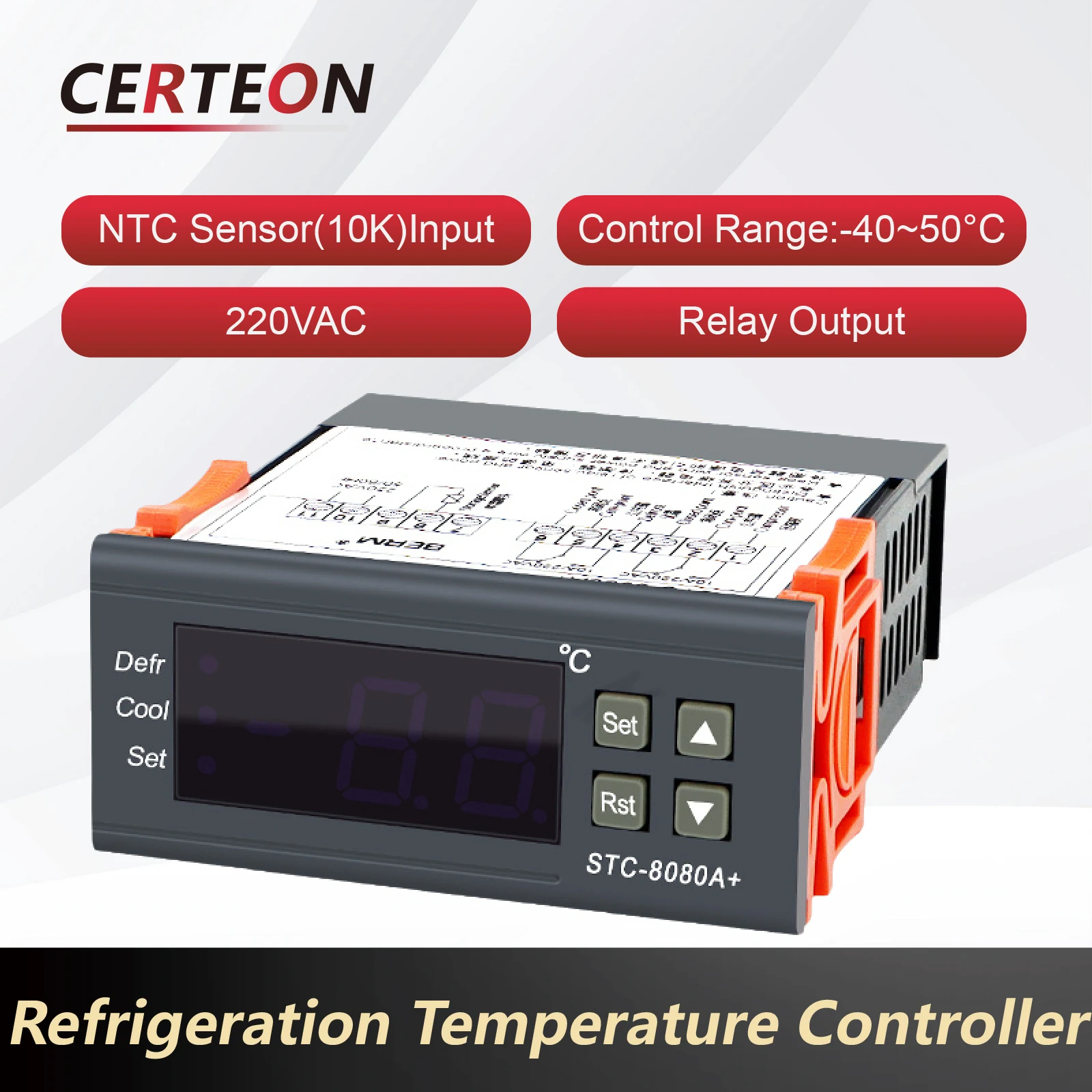 Contrôleur de Température STC-8080A+ pour Chambre Froide Réfrigérateur Congélateur Dégivrage Affichage Numérique Régulateur Intelligent Haute Précision 1 Contrôleur de Température STC-8080A+ pour Chambre Froide Réfrigérateur Congélateur Dégivrage Affichage Numérique Régulateur Intelligent Haute Précision 1
