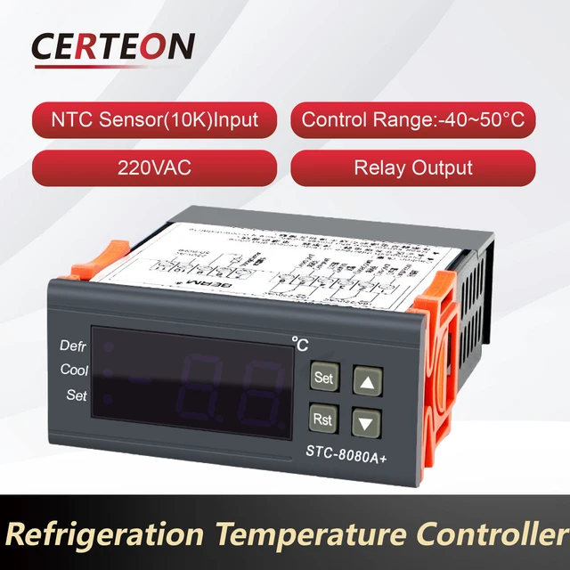 Contrôleur de Température STC-8080A+ pour Chambre Froide Réfrigérateur Congélateur Dégivrage Affichage Numérique Régulateur Intelligent Haute Précision 1