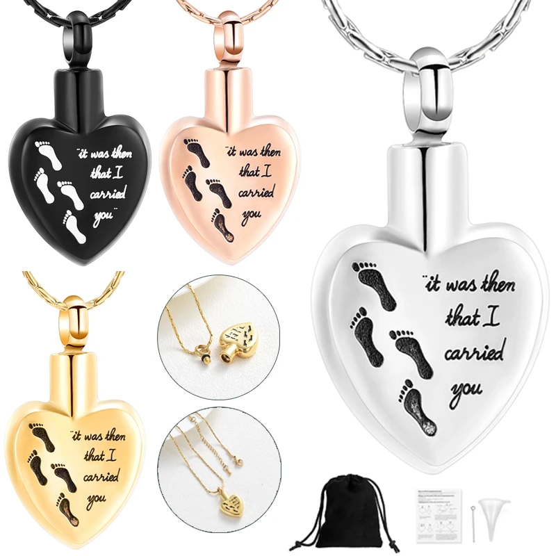 

Heart with Baby Feet Print Cremation Jewelry Urns For Ashes Urn Necklace Stainless Steel Ashes Keepsake Free Shipping