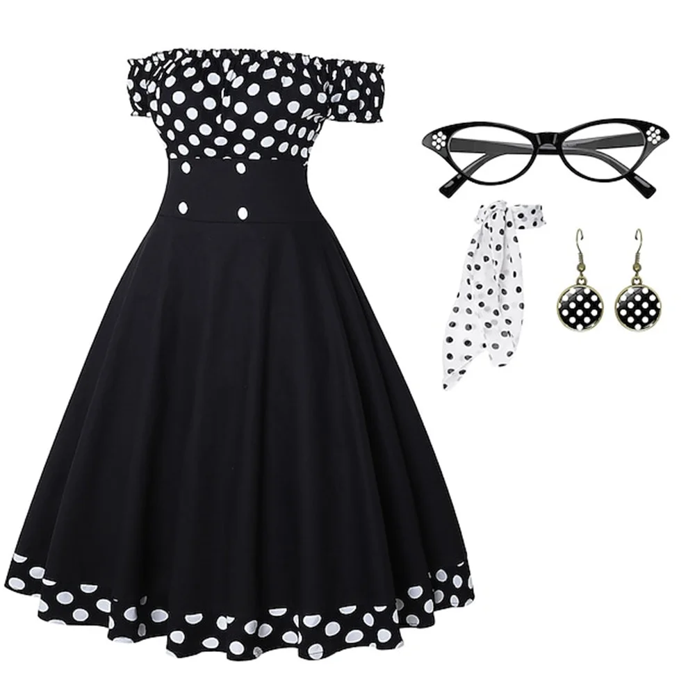 

4 шт., винтажное платье в стиле Одри Хепберн, с открытыми плечами