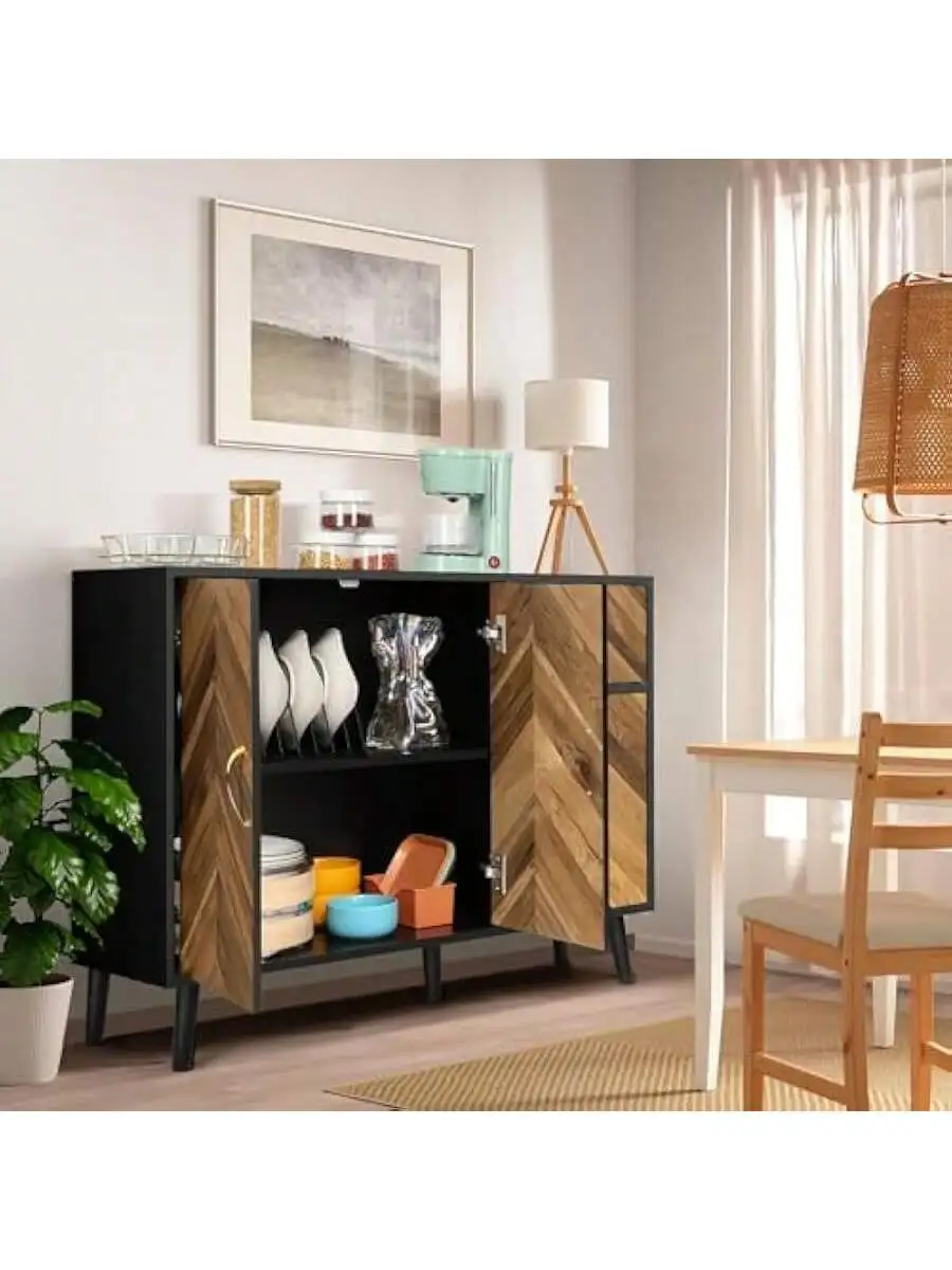 SIHANM Sideboard Buffet Cabinet with Storage - 3 Doors Black Storage Cabinet with Drawers Freestanding Accent Cabinet wi 2