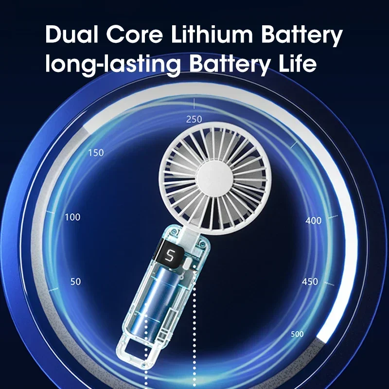 Handheld Mini Fan USB Rechargeable 5 Speeds Strong Wind Super Quiet Portable with Hook for Travel Outdoor Home Cooling