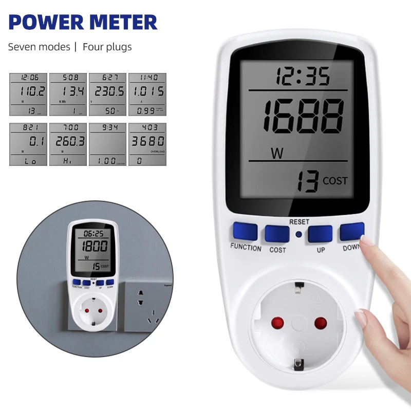 Power Meter Eu Plug Wattmeter Watt Monitor 230v 50hz 16a Digital