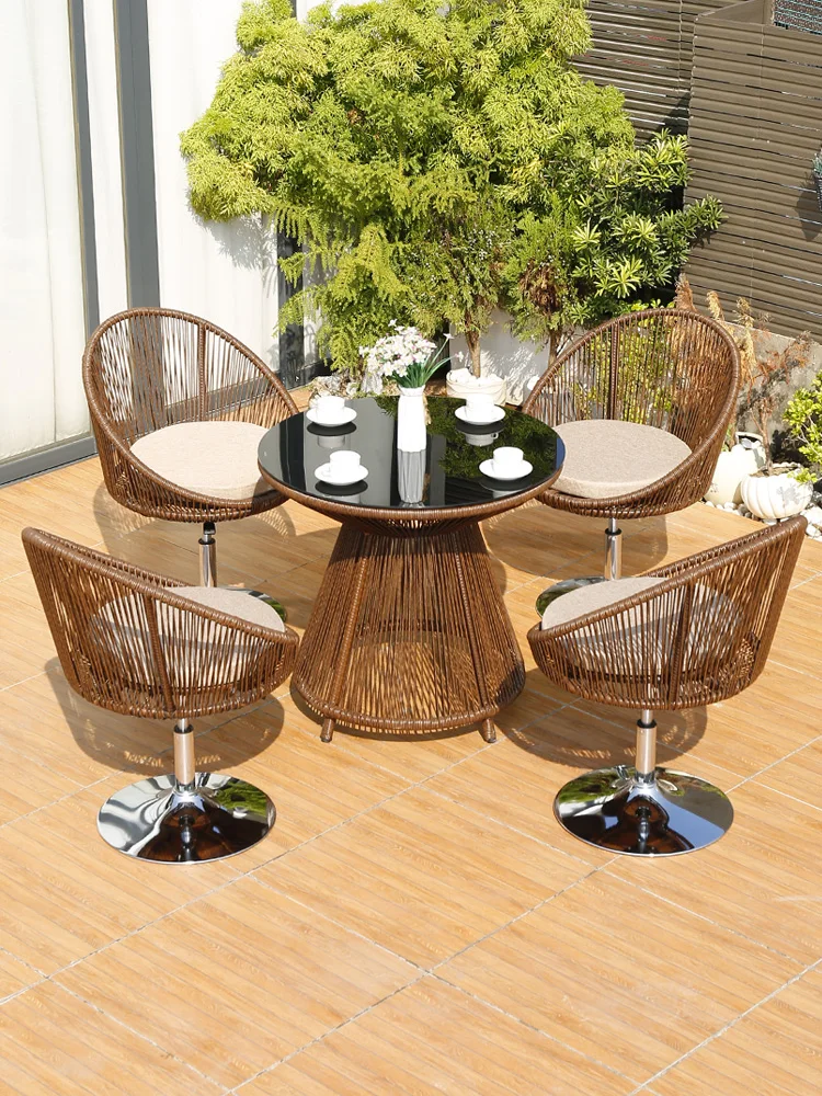 

Outdoor rattan woven small table and chair combination, courtyard leisure swivel chair, outdoor terrace, outdoor balcony furnitu